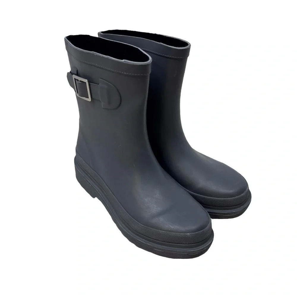 Chooka Redmond Mid Rain Boot Charcoal Size 8 Side Buckle Rubber